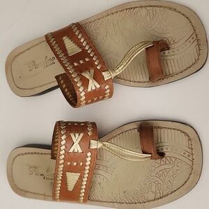 PASSOFINO / Tan and Gold  Sandals